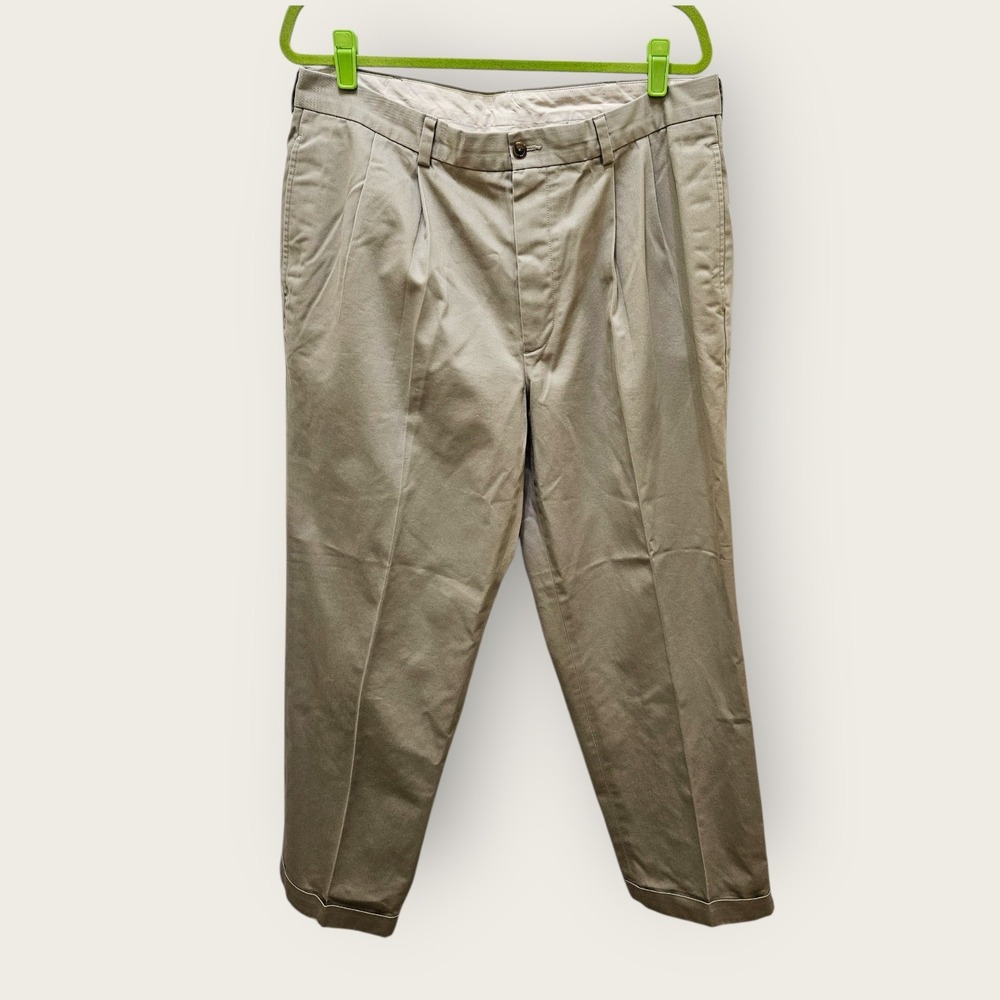 Brooks Brothers Advantage Chino Elliot Mens Khaki Pleated Cotton Pants W37 L30